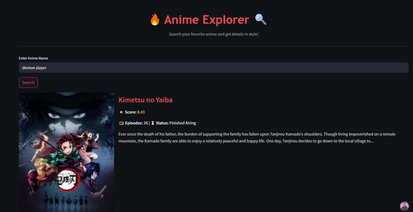 Real time anime search app